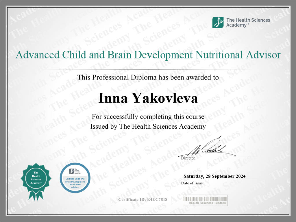 Nutritional Advisor certificate